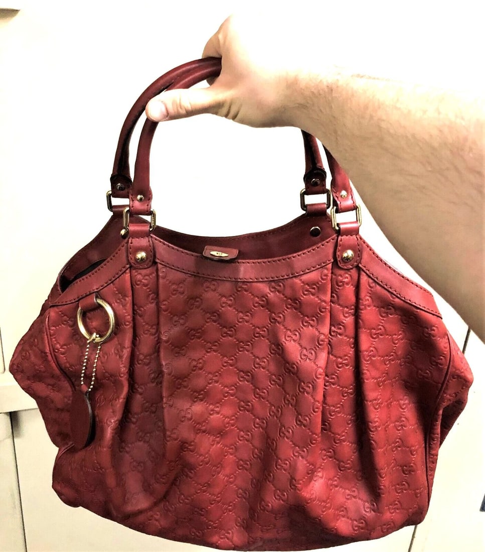 GUCCI SUKEY GUCCISSIMA LEATHER MEDIUM TOTE BAG RED (1 of 2)