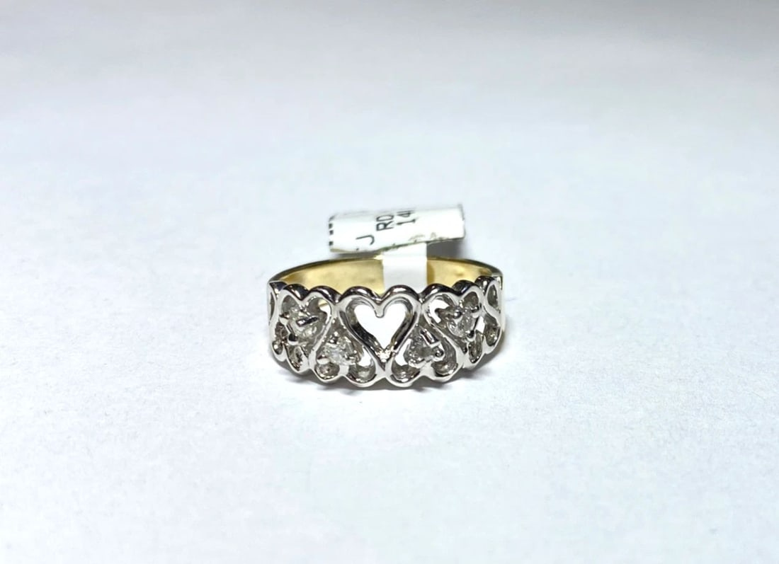WOMEN'S 14K TWO TONED WHITE/YELLOW GOLD HEART RING WITH 0.20CT DIAMONDS S7.25 (1 of 2)