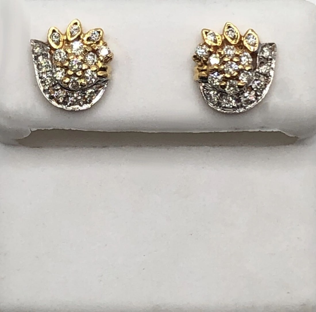 14K TWO TONED WHITE/YELLOW GOLD FLORAL EARRINGS SET WITH 0.50CT OF DIAMONDS (1 of 2)