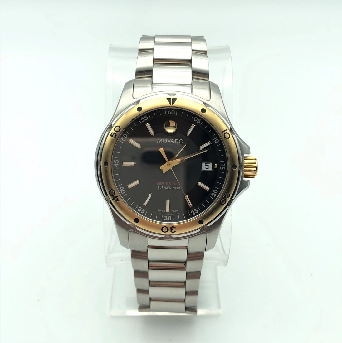MOVADO SERIES 800 SUB SEA 14-1-20-1090 DATE WATCH WITH BLACK DIAL AND BOX (1 of 2)