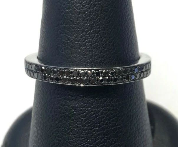 14K WHITE GOLD BAND WITH BLACK DIAMONDS (1 of 2)