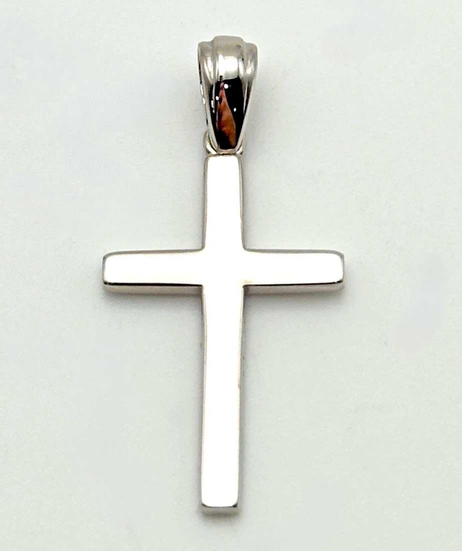 18K WHITE GOLD SOLID CROSS PENDANT 3.68 GRAMS (1 of 2)
