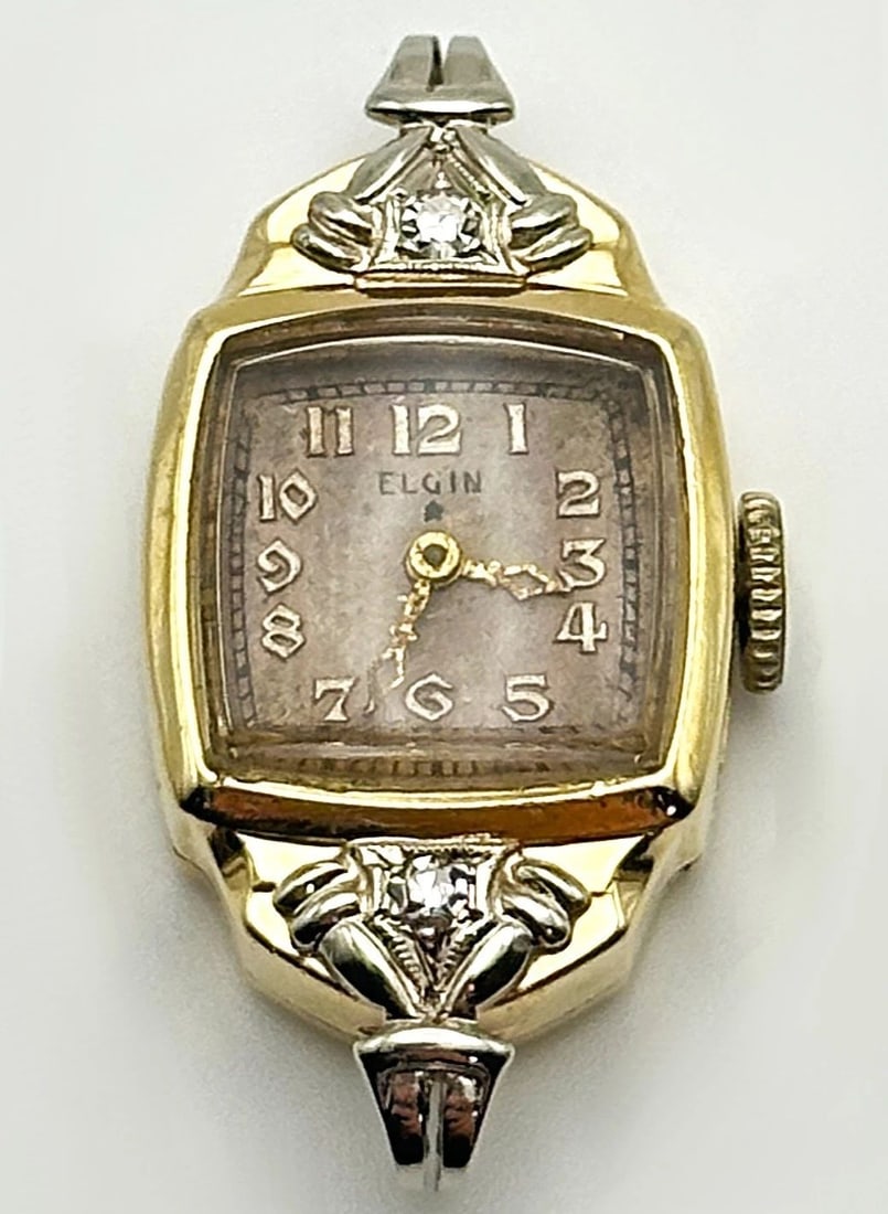 VINTAGE SOLID 14K GOLD ELGIN WOMAN'S WATCH 17J NO BAND (1 of 2)