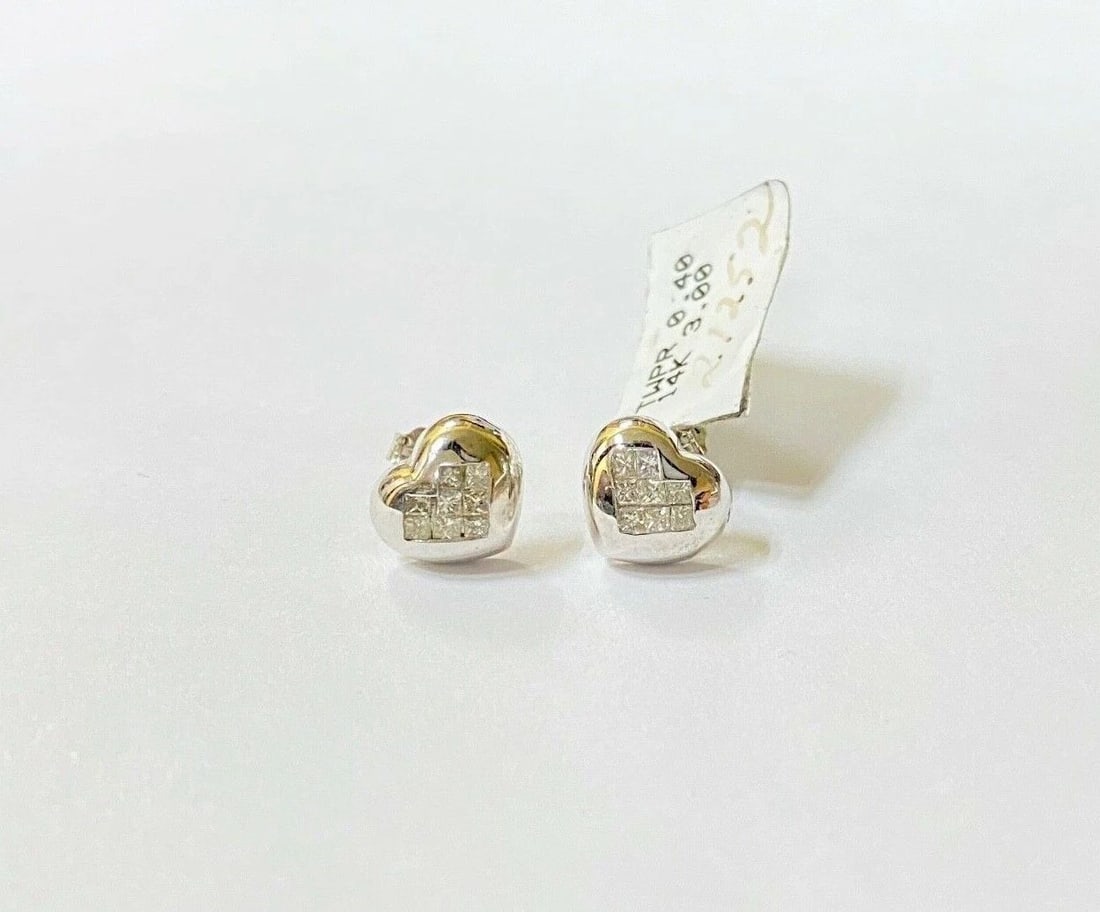 14K WHITE GOLD HEART EARRINGS WITH 0.40CTS DIAMONDS (1 of 2)