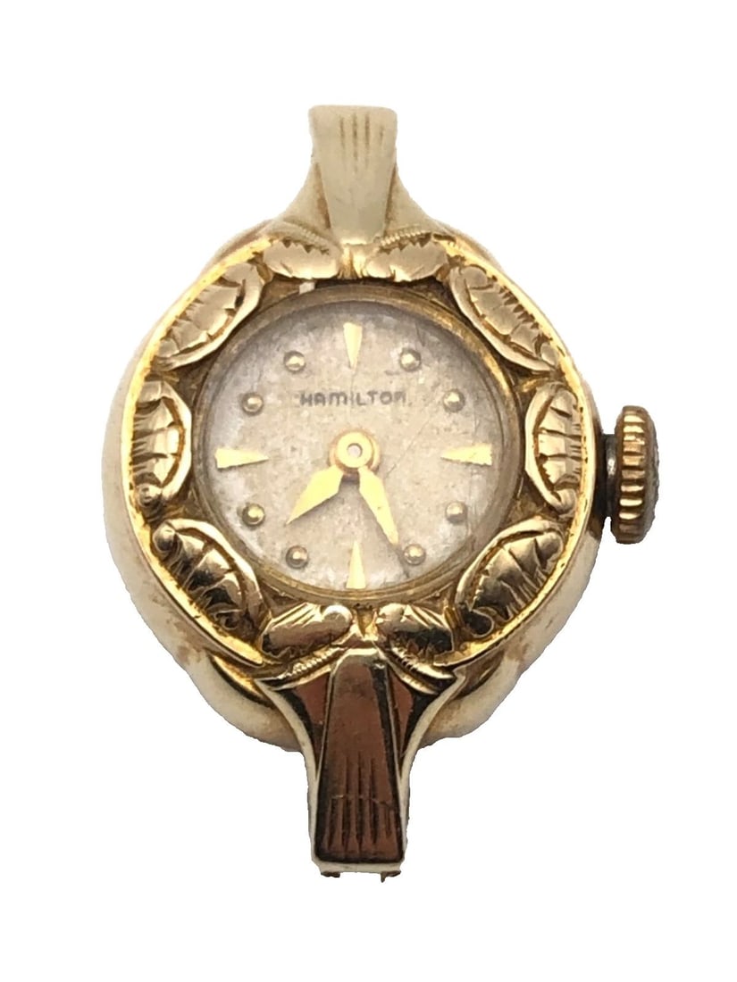 VINTAGE HAMILTON WATCH 14K YELLOW GOLD 16MM CASE 7.8GRAMS TOTAL (NO BAND) (1 of 2)