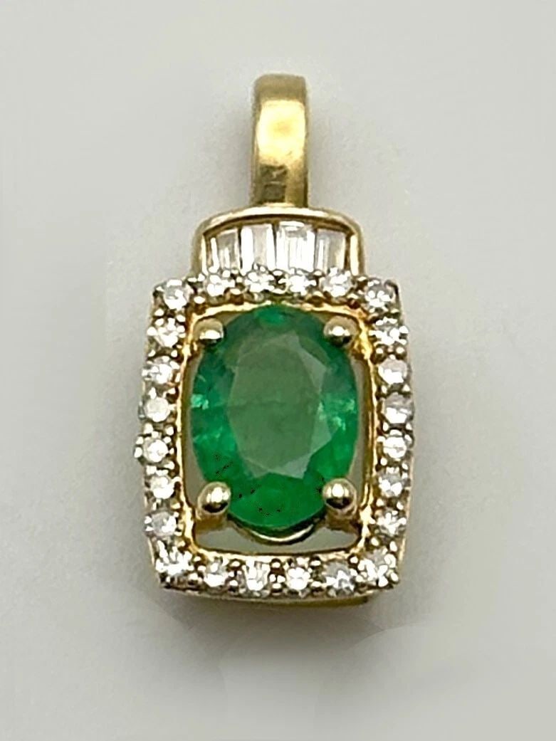 10K GOLD PENDANT WITH LAB CREATED EMERALD AND 0.33CTS OF NATURAL DIAMONDS (1 of 2)