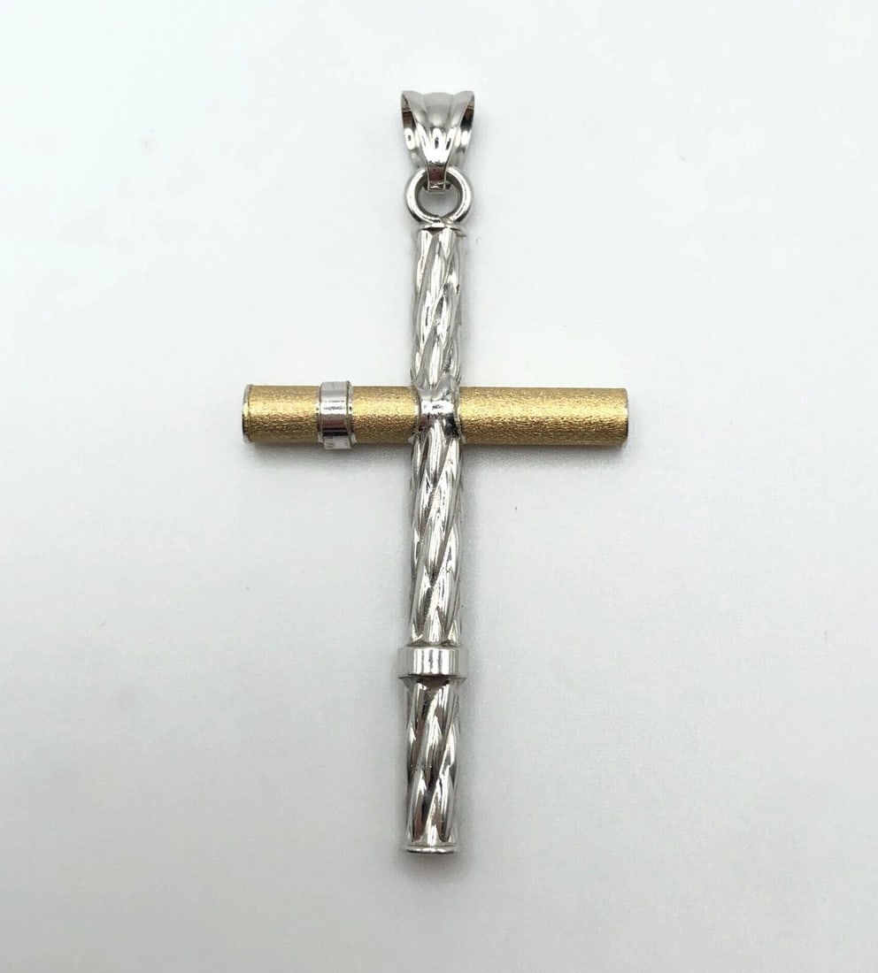 VERY UNIQUE TWO TONE 14K WHITE/YELLOW GOLD CROSS PENDANT 3.6G (1 of 2)