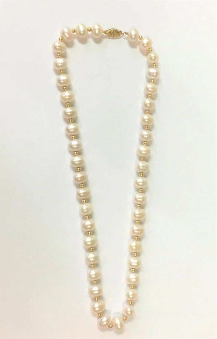 VINTAGE PEARL NECKLACE WITH 14K YELLOW GOLD BEADS AND CLASP 18 INCH (1 of 2)
