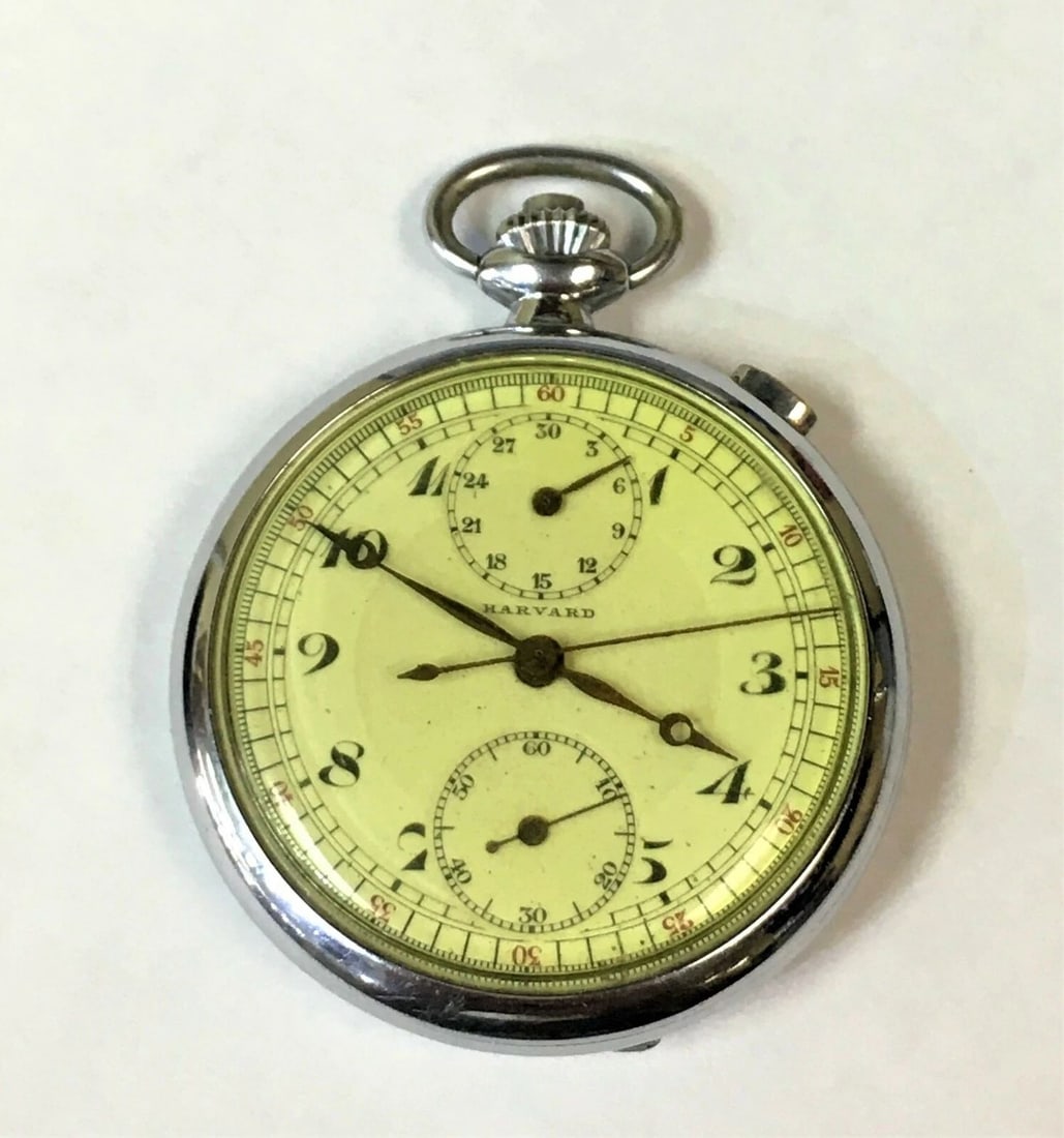 VINTAGE HARVARD CHRONOGRAPH POCKET WATCH 43MM SWISS 7J MOVEMENT (1 of 2)