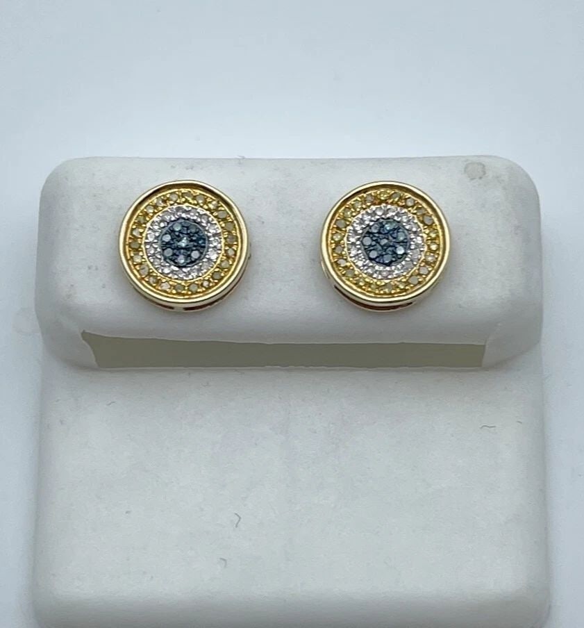10K GOLD, 0.36CTS OF THREE COLORED DIAMONDS, SCREW BACK, ROUND EARRINGS 1.6G (1 of 2)