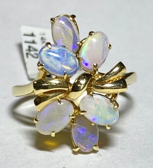 14K GOLD RING BOWTIE / CLUSTER STYLE, 1.57CTS OF NATURAL OPALS SIZE: 7 2.6G (1 of 2)
