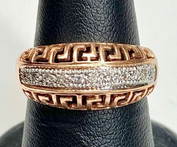 14K ROSE GOLD GREEK STYLE RING / BAND WITH 0.09CTS OF DIAMONDS SIZE: 7 NEW (1 of 2)