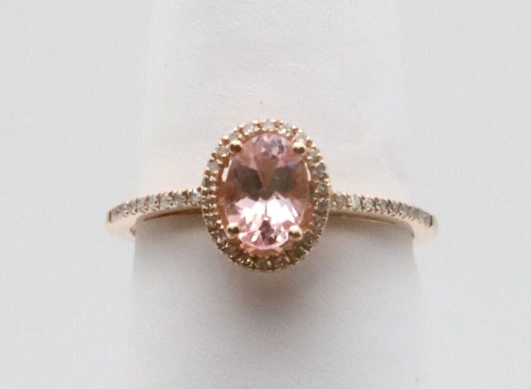 14K ROSE GOLD RING WITH 0.20CTS DIAMONDS AND CENTER 7X5MM MORGANITE SIZE: 7 (1 of 2)