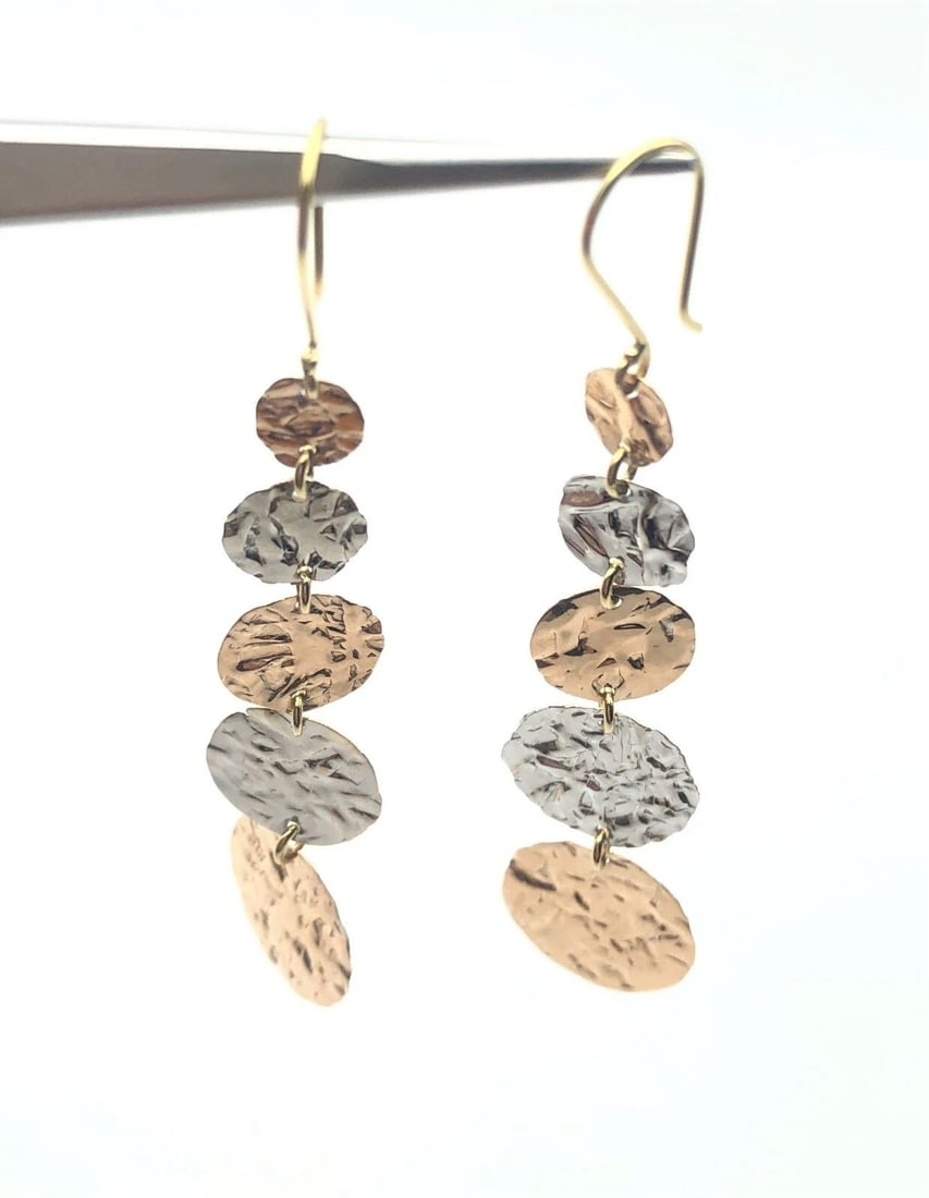 14K GOLD TWO TONED DANGLING CIRCLES EARRINGS (1 of 2)