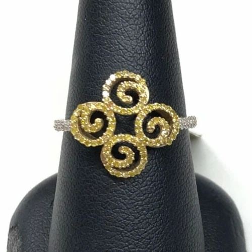 10K GOLD SWIRL RING WITH 0.35CTS OF YELLOW & WHITE DIAMONDS SIZE: 7 2.4G (1 of 2)
