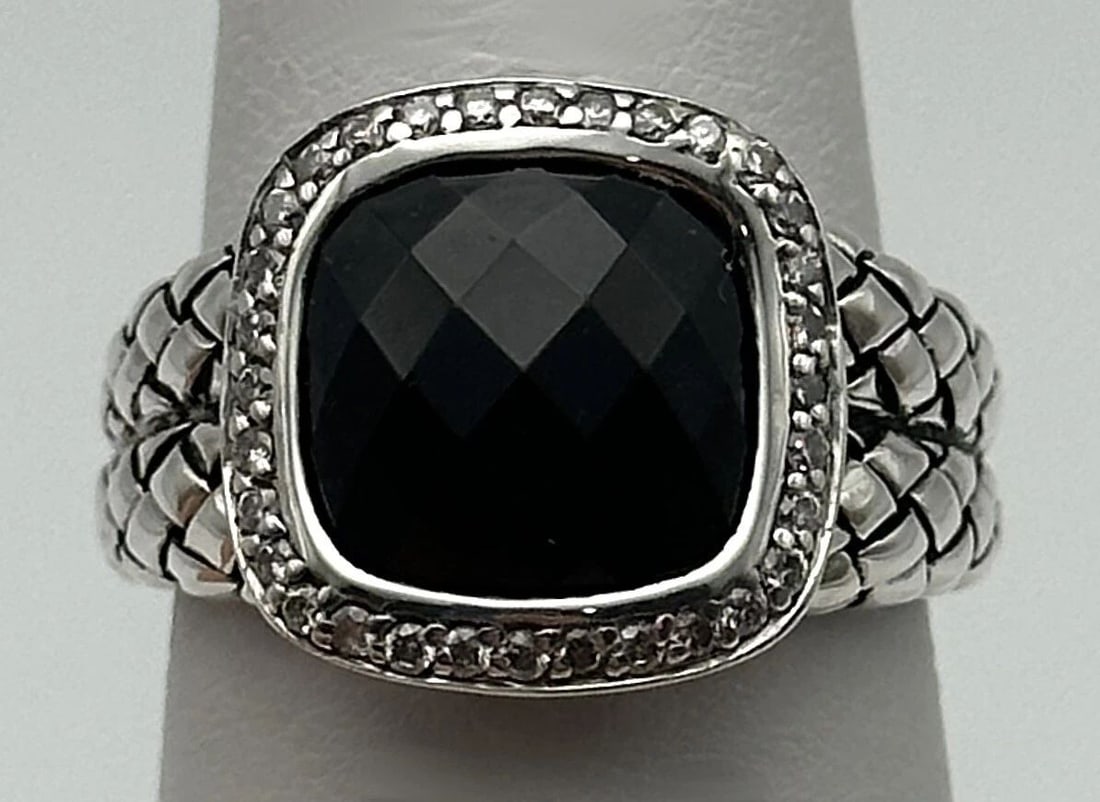 SCOTT KAY 925 STERLING SILVER RING WITH ONYX AND 0.16CTS OF DIAMONDS SIZE: 7 (1 of 2)
