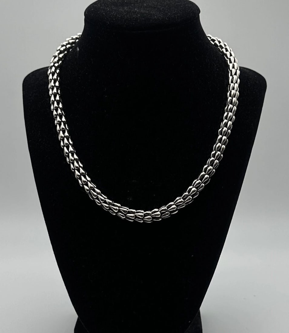 925 STERLING SILVER SCALE LINKED STYLE NECKLACE 18.25INCH 45.5 GRAMS (1 of 2)