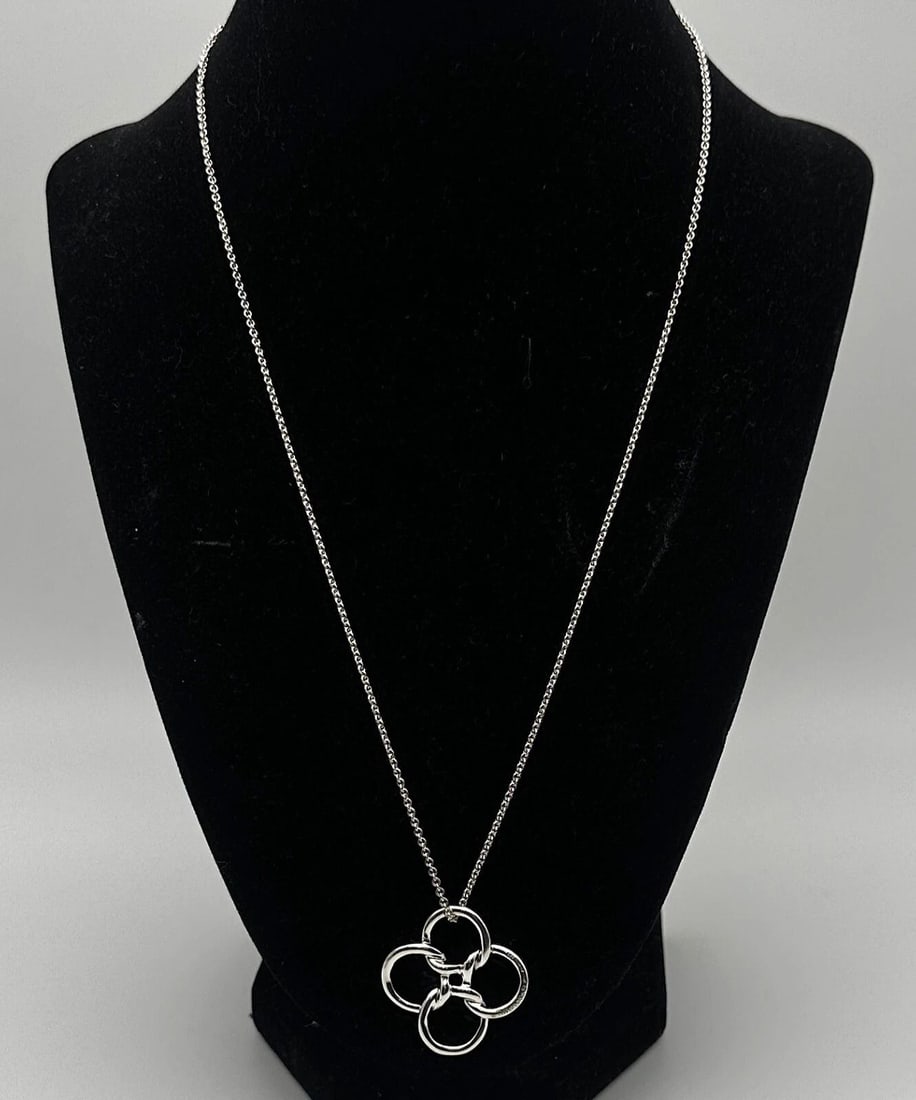TIFFANY & CO. 925 SILVER ELSA PERETTI QUADRIFOGLIO CHAIN + PENDANT 20" 8.5G (1 of 2)