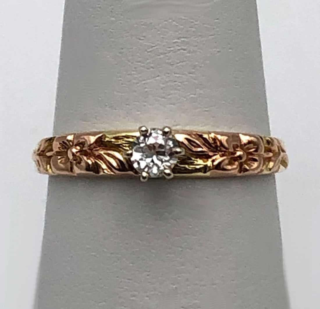 14K YELLOW GOLD RING WITH ROSE GOLD SIDE ACCENTING, 0.20CT DIAMOND SIZE: 8 (1 of 2)