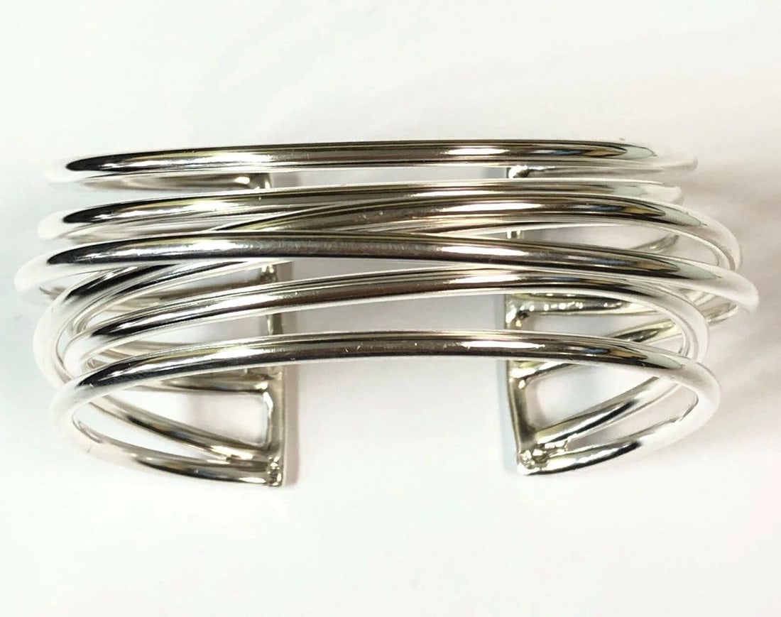 WOMAN'S ZINA 925 STERLING SILVER MULTI LOOP CUFF BRACELET (HEAVY 76.4 GRAMS) (1 of 2)