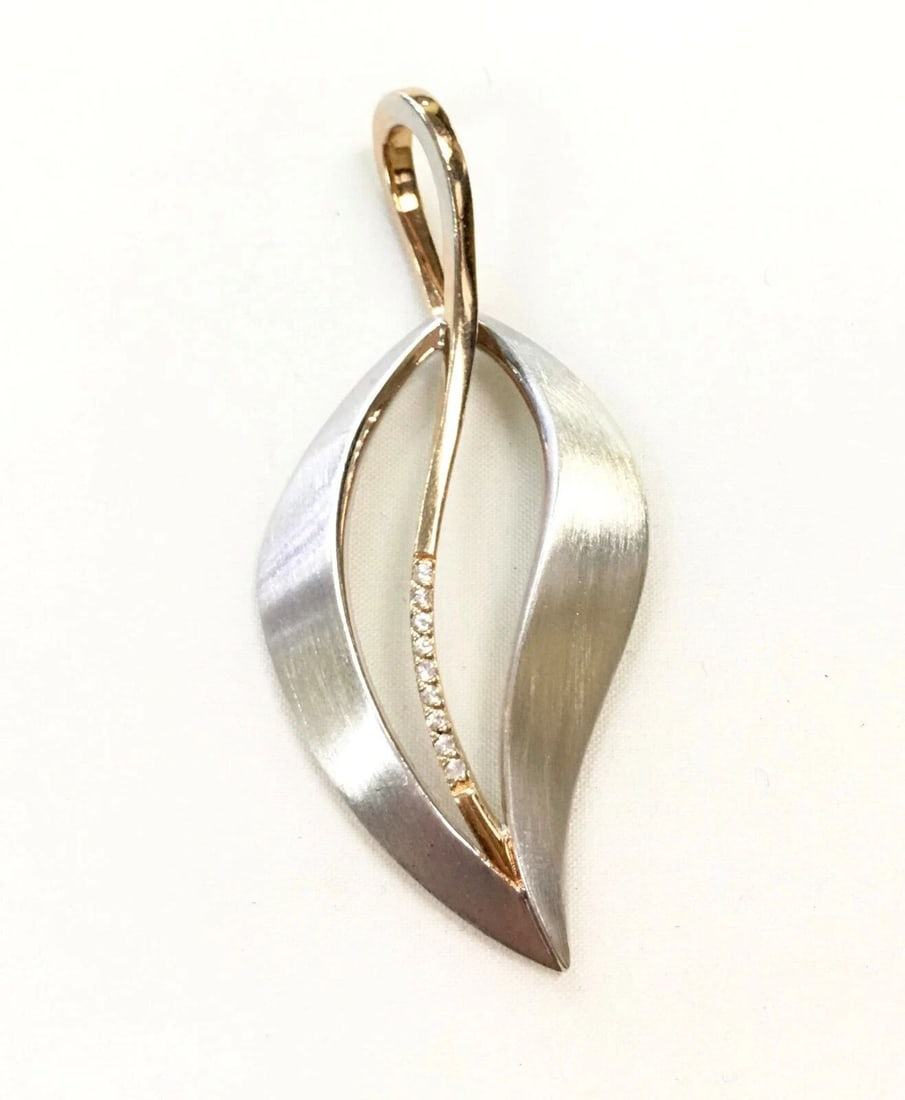 WOMAN'S BREUNING SILVER ROSE GOLD PLATE WHITE SAPPHIRE LEAF MOTIF PENDANT (1 of 2)