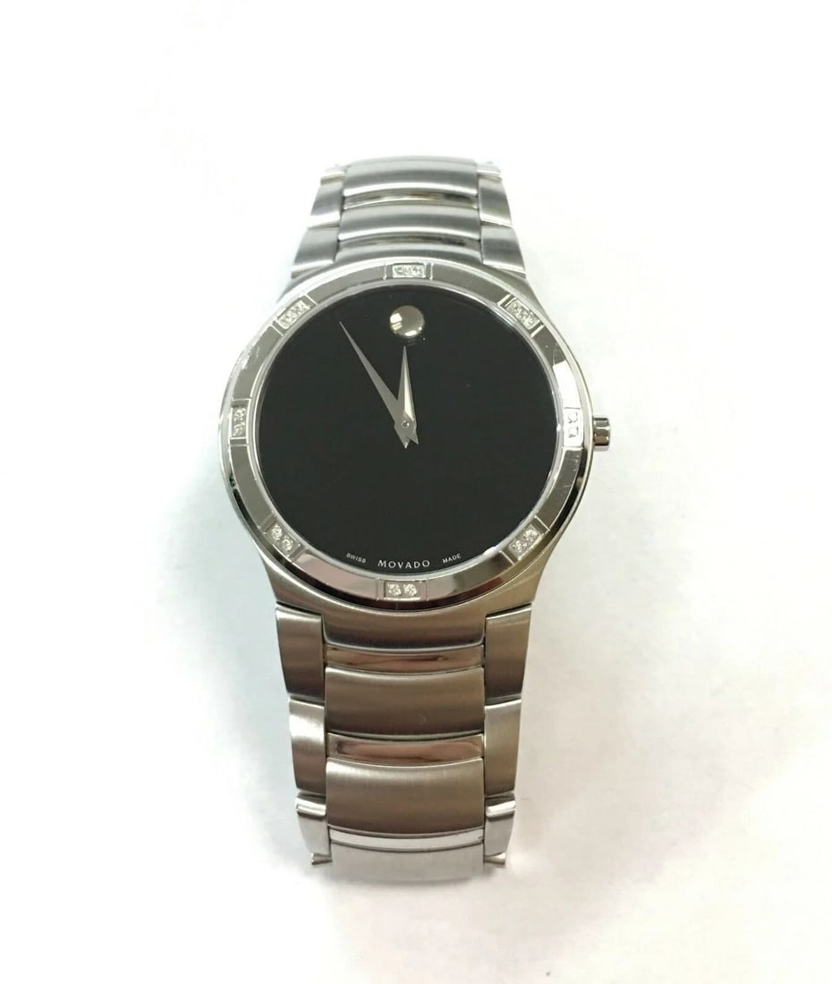 STAINLESS STEEL MOVADO WATCH WITH DIAMOND DIAL 84 G2 1851 (1 of 2)