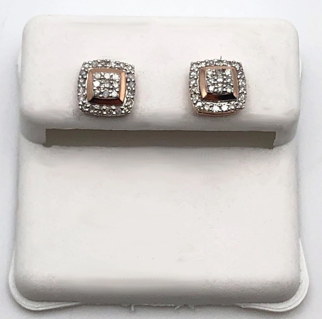 SQUARE SHAPED 10K ROSE GOLD EARRINGS WITH 0.25CTW OF DIAMONDS (1 of 2)