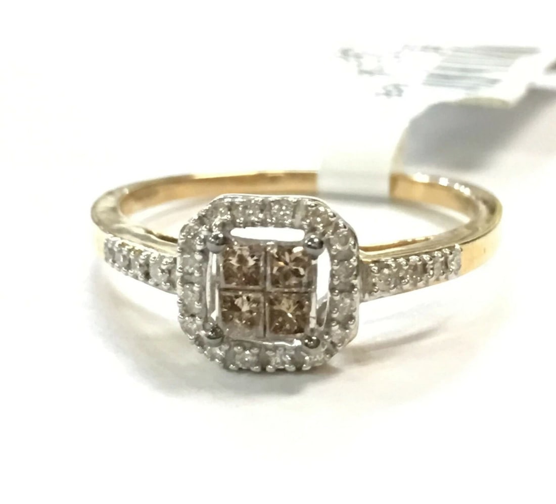 10K YELLOW GOLD RING WITH CHAMPAGNE AND WHITE DIAMONDS (SIZE: 7.25) (1 of 2)