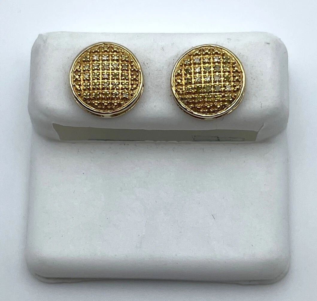 10K YELLOW GOLD ROUND SCREW BACK EARRINGS WITH 0.15CT YELLOW DIAMONDS (1 of 2)