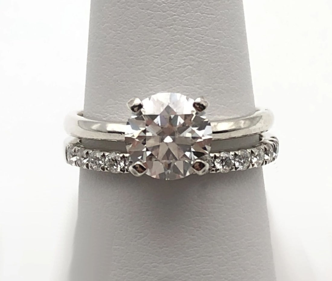 925 STERLING SILVER ENGAGEMENT / WEDDING SET RING AND BAND WITH MOISSANITE (1 of 2)