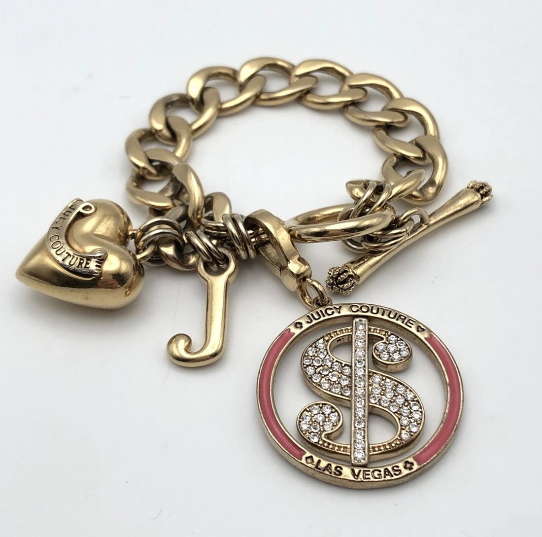 JUICY COUTURE LAS VEGAS LUCKY CUBAN LINK STYLE CHARM BRACELET ( SIZE: 7" ) (1 of 2)