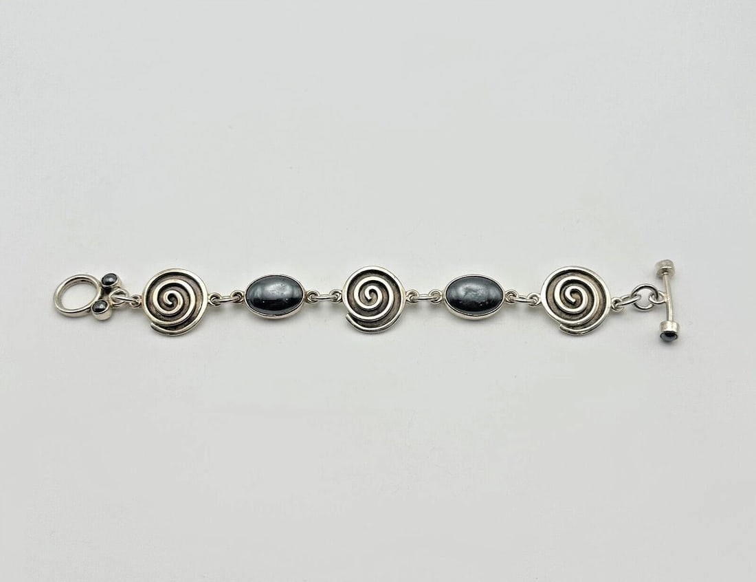 VINTAGE JO STAFINBIL STERLING SILVER BRACELET WITH BLACK ONYX 7.5 INCHES (1 of 2)