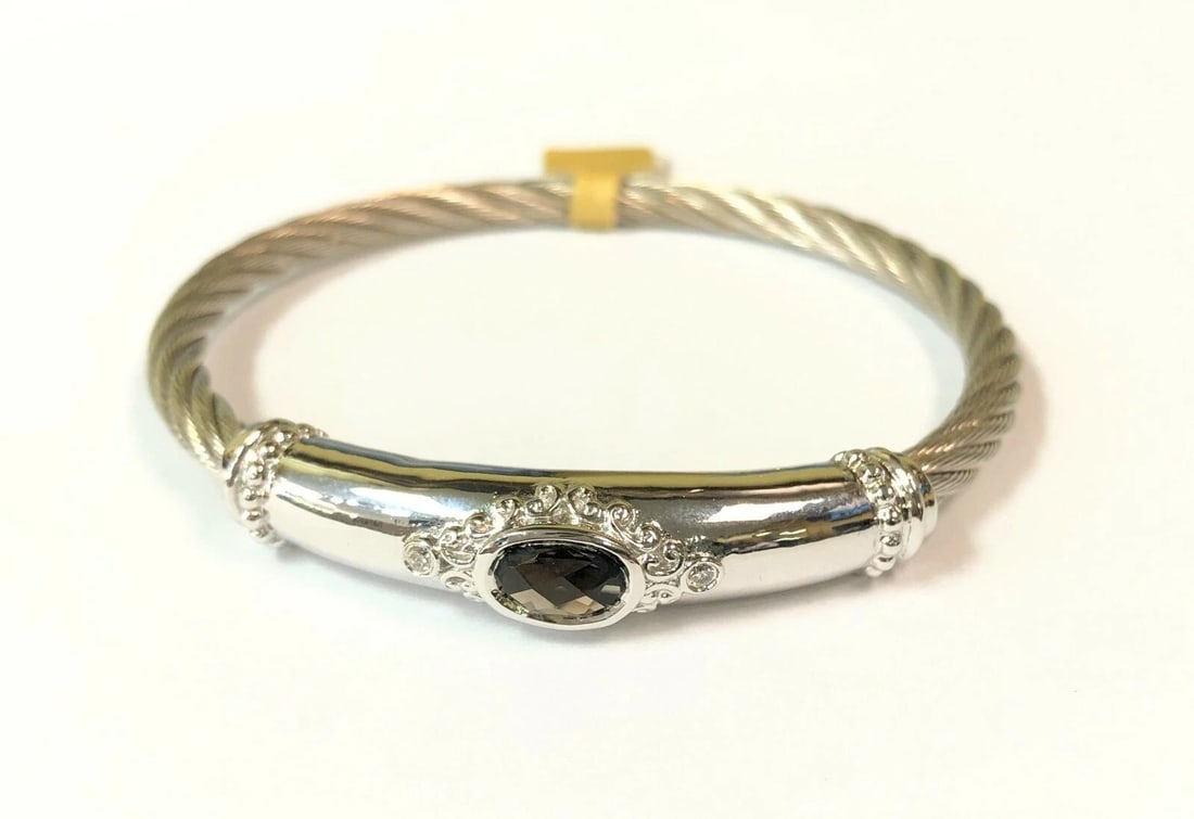 GABRIEL & CO. 925 STERLING SILVER & STAINLESS STEEL BRACELET WITH SMOKEY QUARTZ (1 of 2)