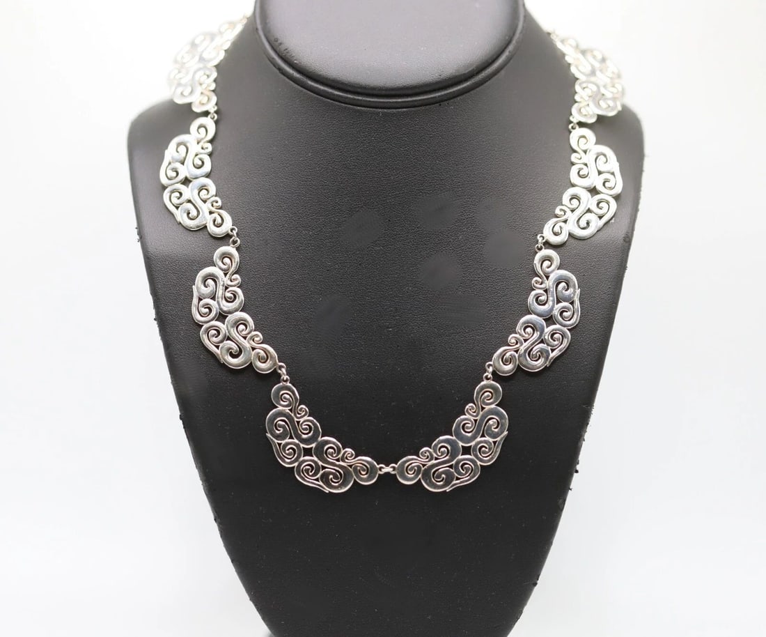 ZINA 925 STERLING SILVER FILIGREE FLORAL STYLE LINKED NECKLACE 17.5" 42.2 GRAMS (1 of 2)