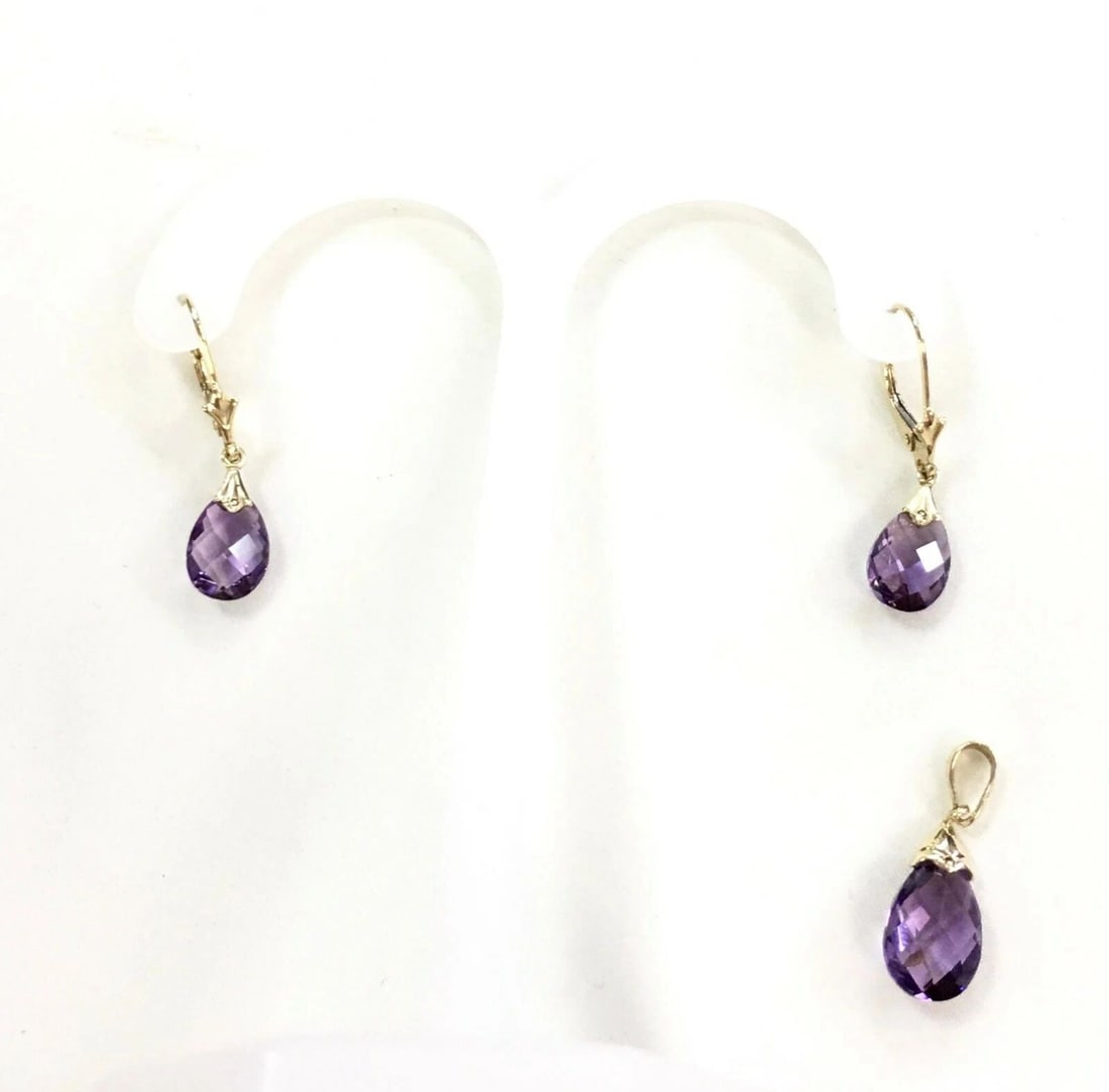 10K YELLOW GOLD AND AMETHYST EARRINGS AND PENDANT SET (1 of 2)