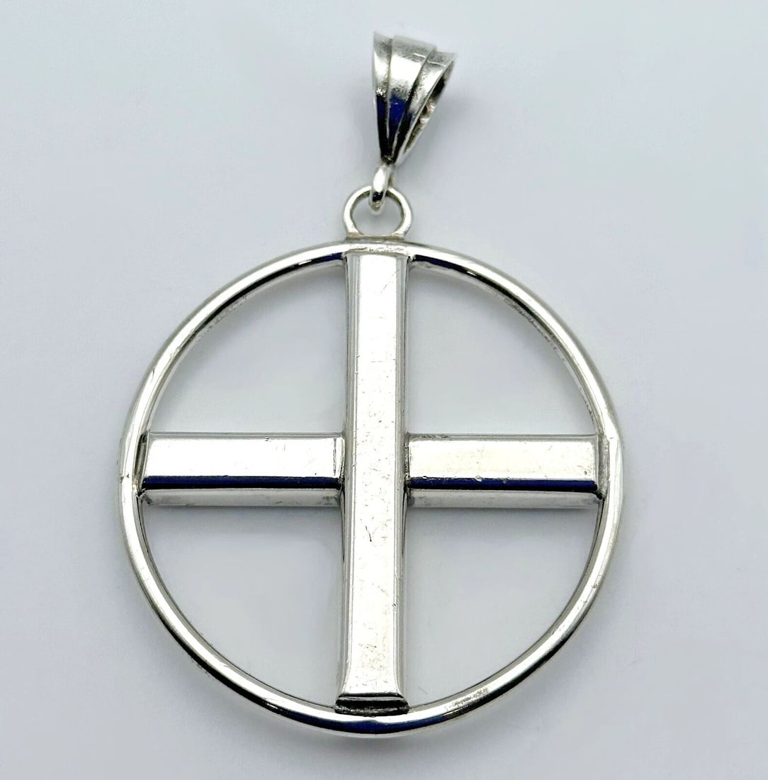 925 STERLING SILVER EARTH ASTROLOGY SYMBOL PENDANT 43.1 GRAMS (1 of 2)