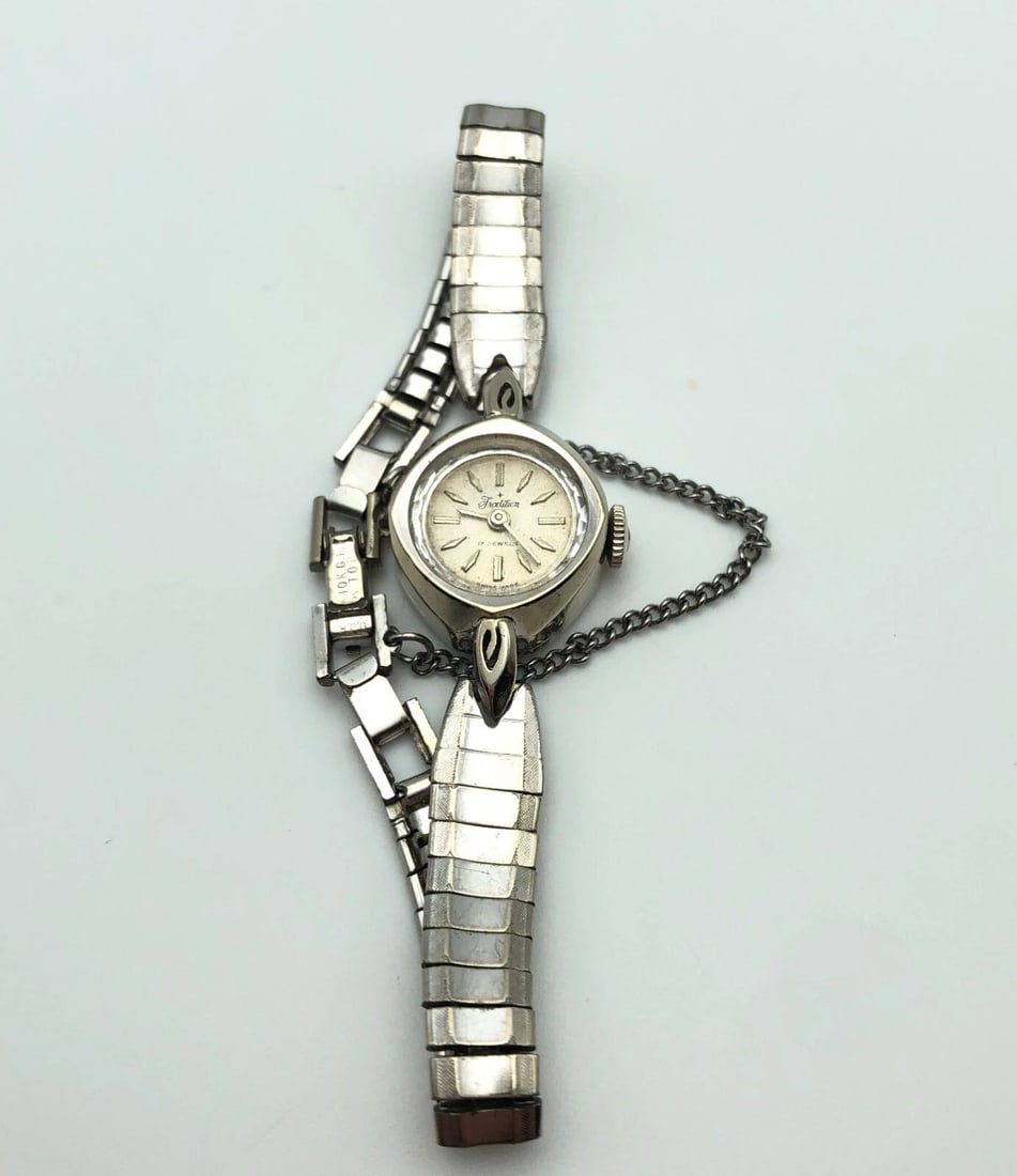 TRADITION WOMAN'S 14K WHITE GOLD CASE VINTAGE WATCH 17 JEWELS (1 of 2)