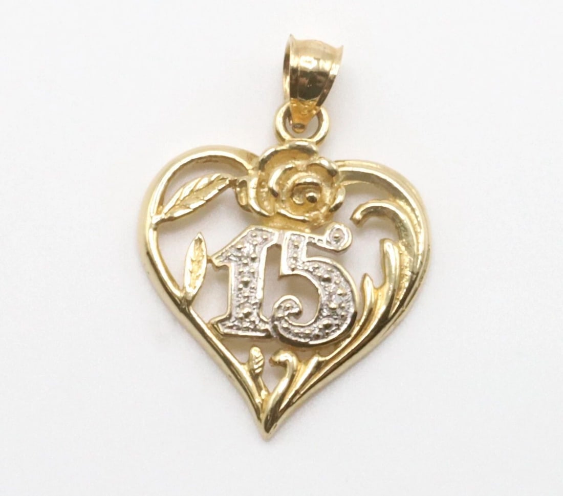 14K YELLOW GOLD HEART PENDANT 15 YEARS OLD WITH 0.01CT DIAMONDS (1 of 2)