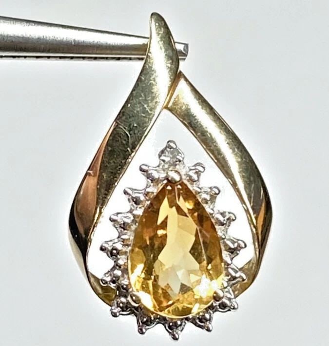 WOMEN'S 10K YELLOW GOLD PENDANT WITH GENUINE CITRINE AND DIAMOND 1.8G (1 of 2)