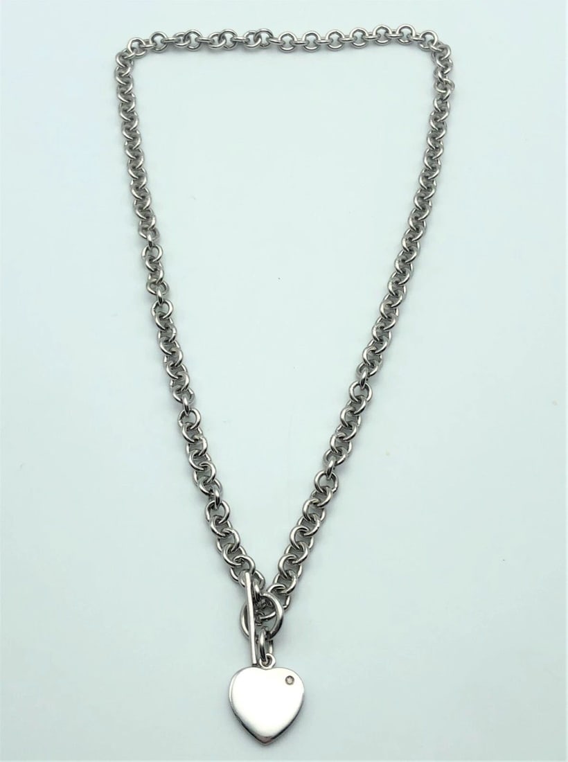 HOT DIAMONDS HDIA/U CHAIN LINK NECKLACE WITH SINGLE DIAMOND HEART PENDANT 16" (1 of 2)