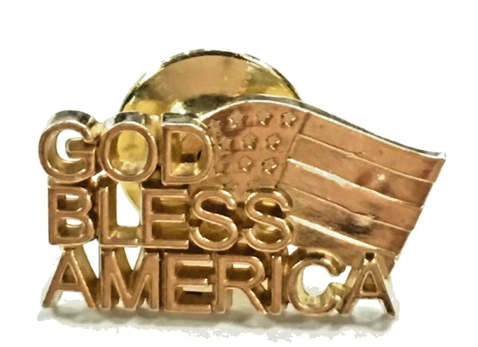 14K YELLOW GOLD "GOD BLESS AMERICA" FLAG PIN 3.6 GRAMS TOTAL (1 of 2)
