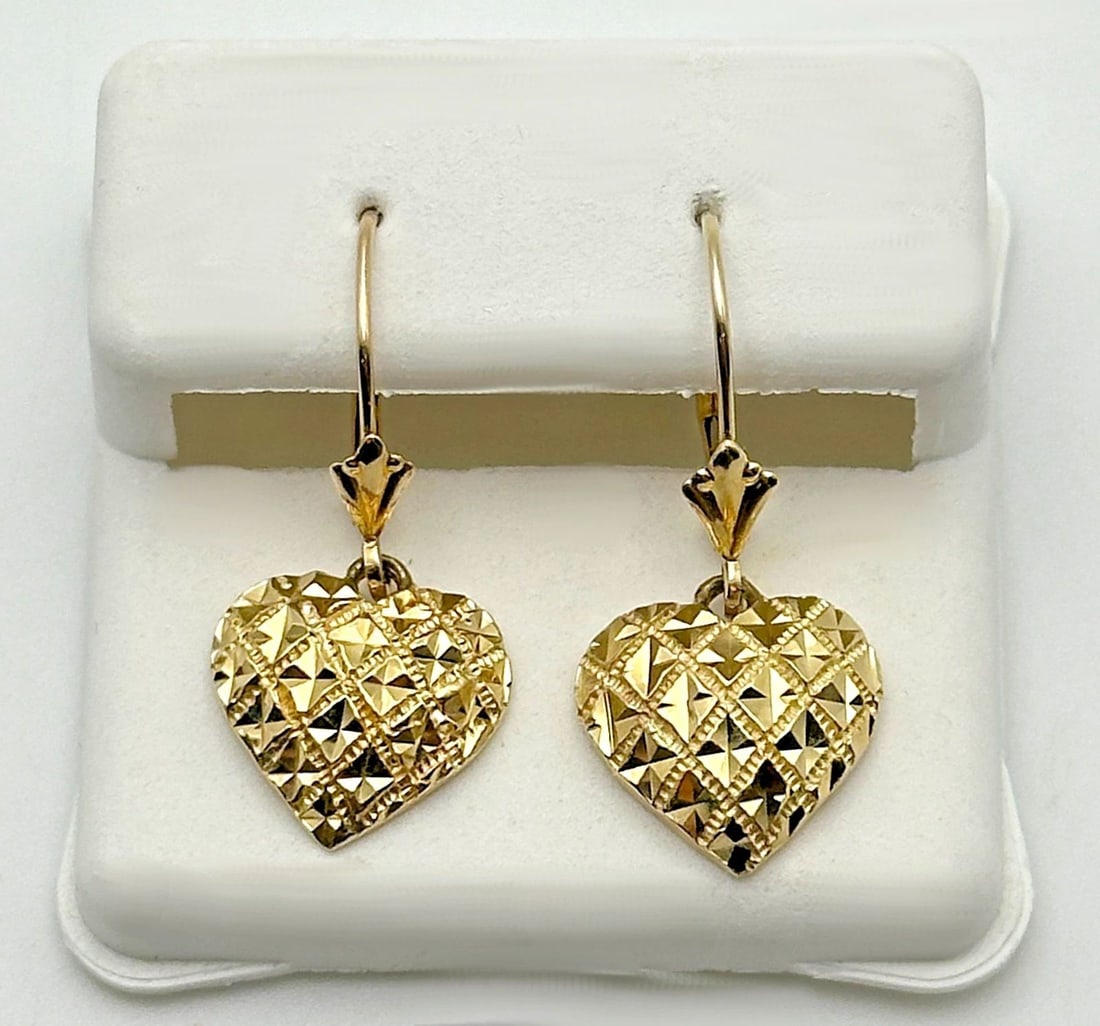 14K YELLOW GOLD DANGLE HEART EARRINGS 2.1 GRAMS (1 of 2)
