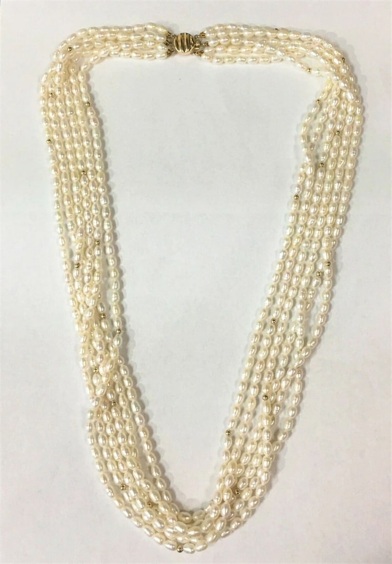 FRESH WATER WHITE PEARL NECKLACE WITH 14K GOLD CLASP, LAYERED STYLE 24.5" LONG (1 of 2)