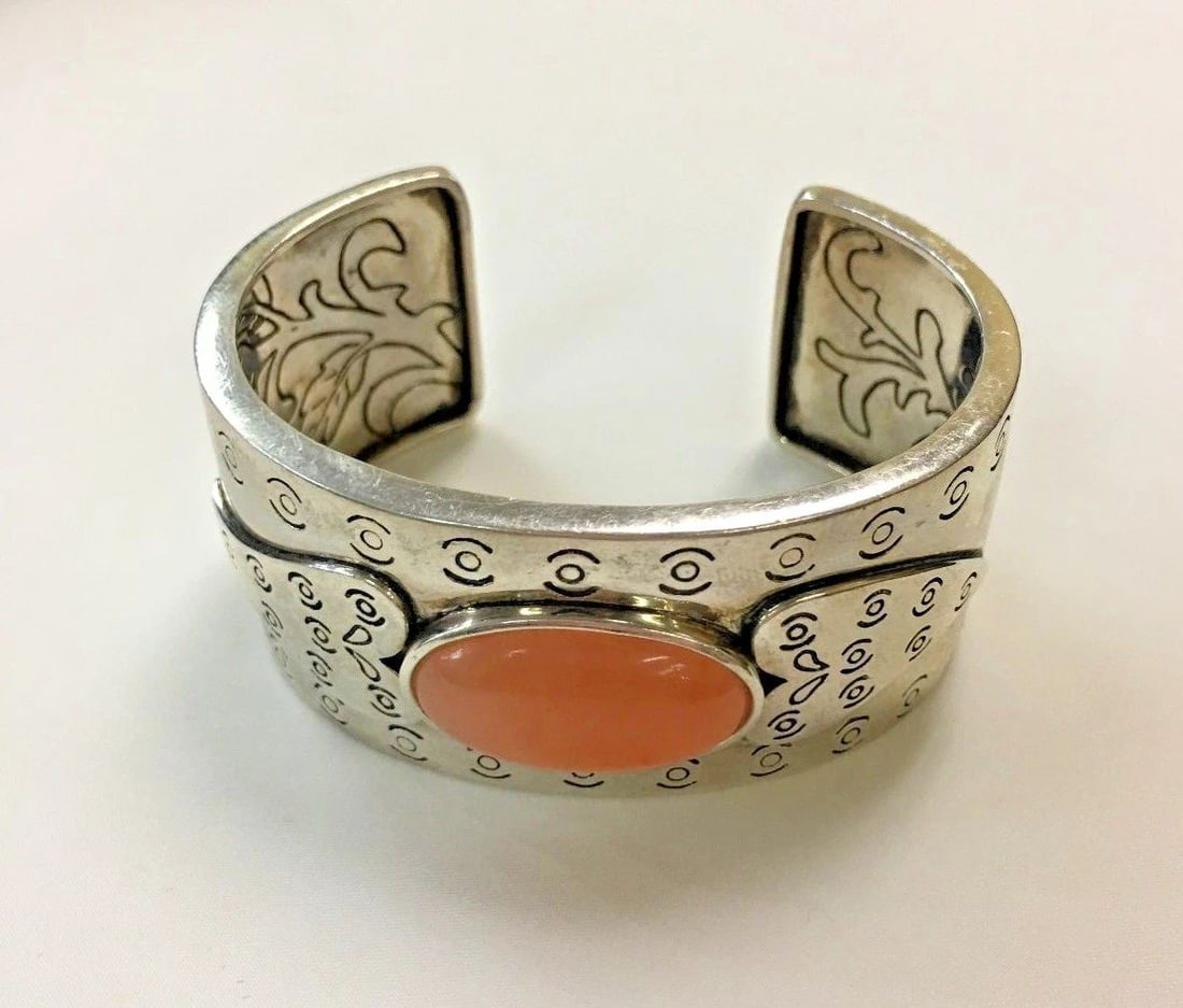 STERLING SILVER BRACELET CUFF WITH PINK OPALITE (1 of 2)