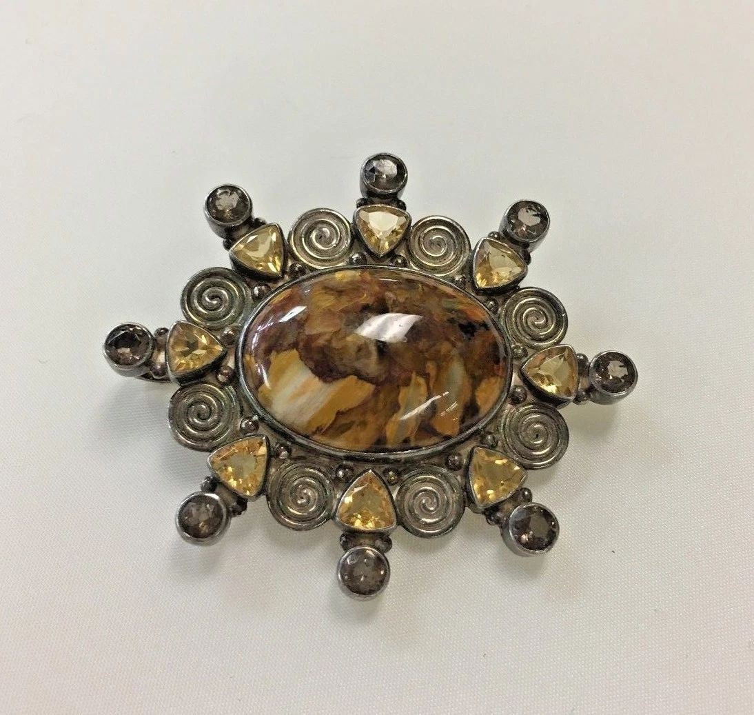 SAJEN STERLING SILVER PENDANT BROOCH PIN WITH STONES (1 of 2)