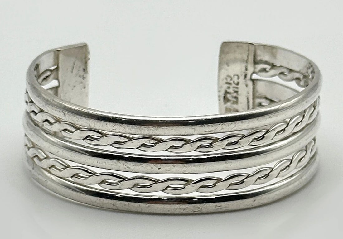 925 MEXICO STERLING SILVER LAYERED STYLE CUFF / BRACELET 6.5 INCHES 33.6 GRAMS (1 of 2)
