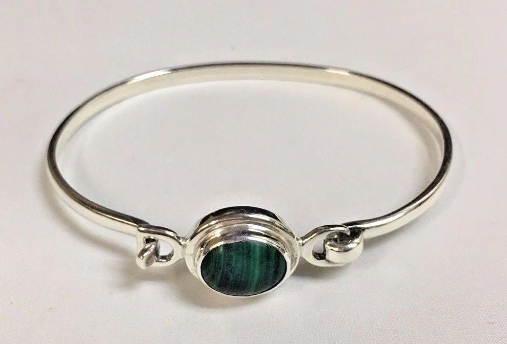 VINTAGE BRACELET STERLING SILVER WITH MALACHITE (1 of 2)