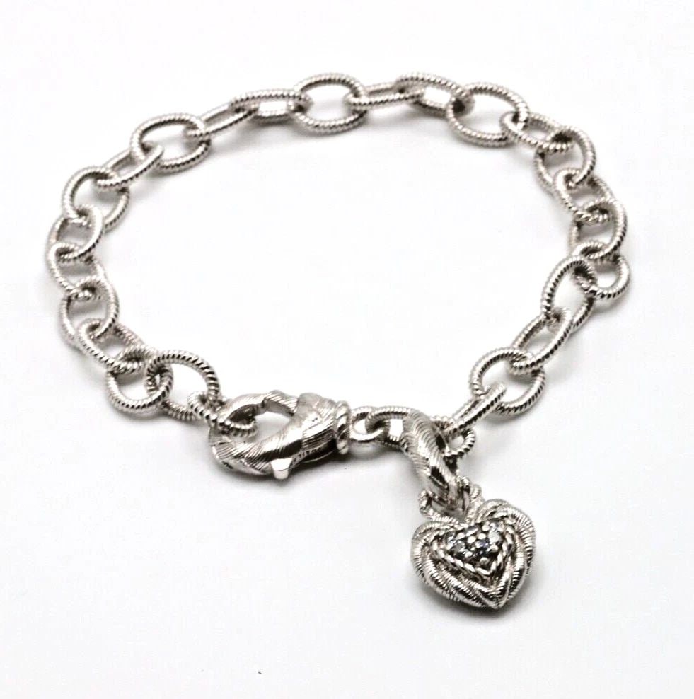 JUDITH RIPKA 925 STERLING SILVER HEART CHARM BRACELET WITH C.Z. 7.5" WRIST (1 of 2)