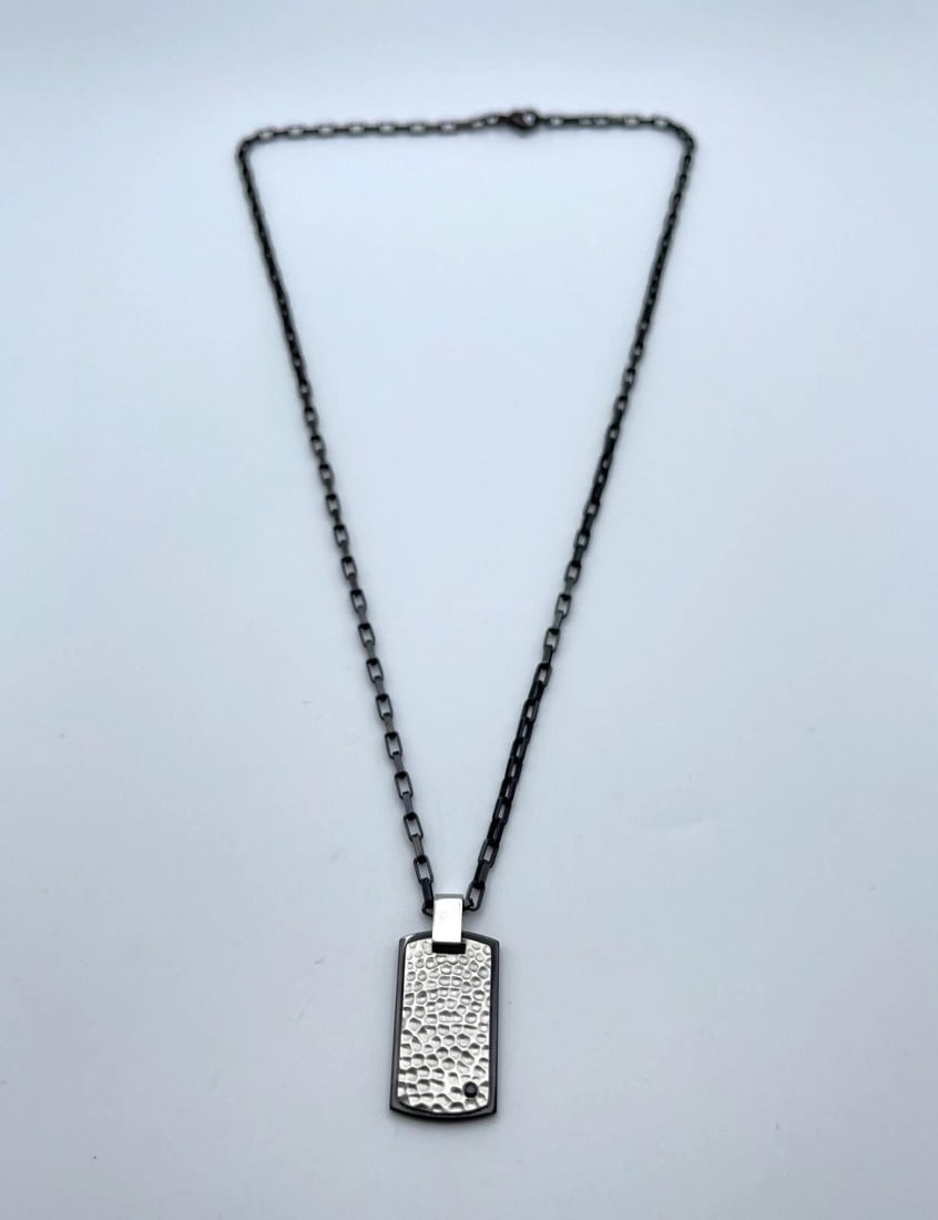 ITALGEM BLACK STEEL CHAIN WITH DOG TAG HAMMER FINISH PENDANT 20" INCHES (1 of 2)