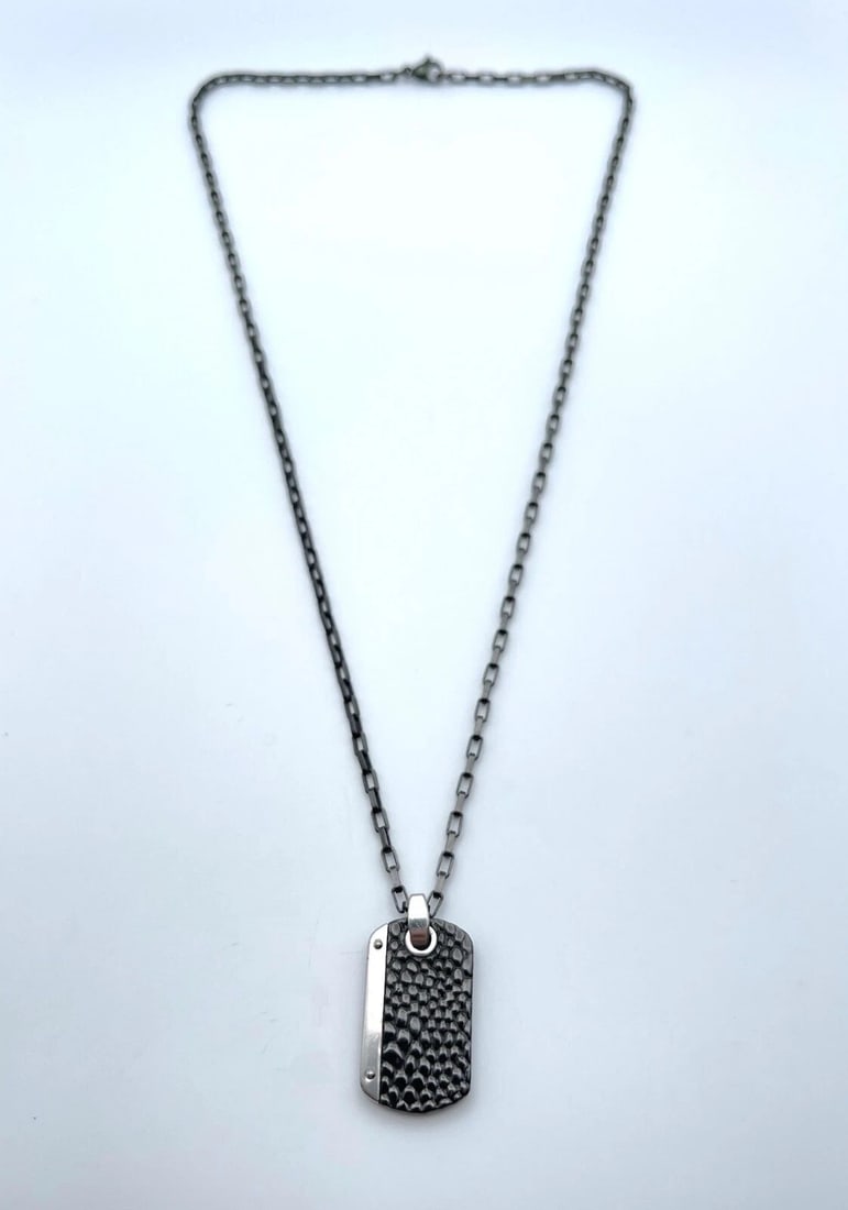 ITALGEM BLACK STEEL NECKLACE WITH DOG TAG STYLE PENDANT 22" INCHES (1 of 2)